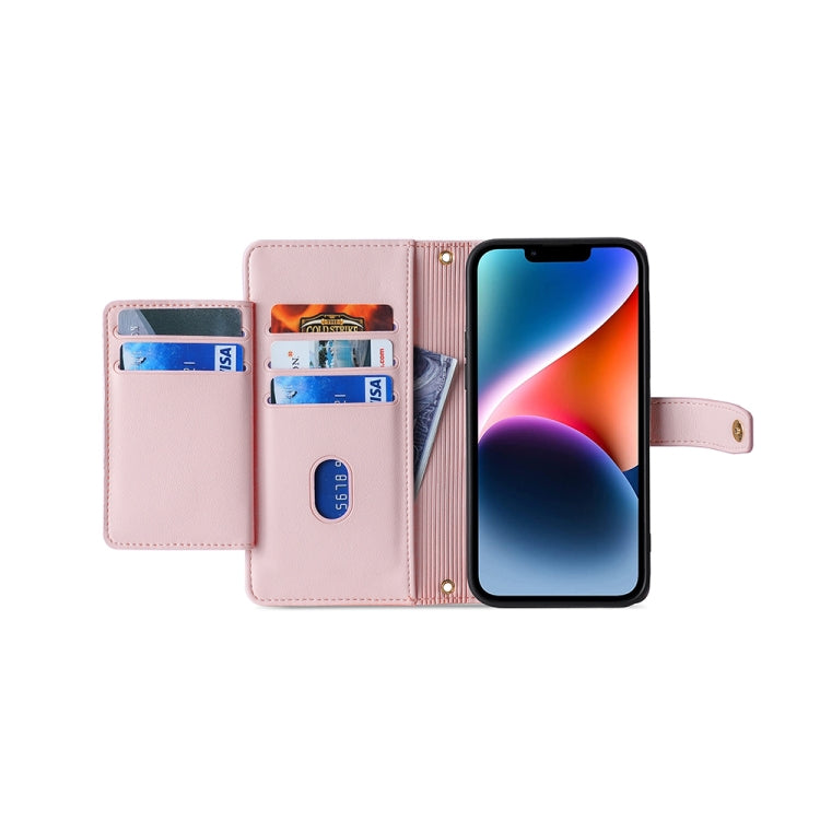 For OnePlus 11 Sheep Texture Cross-body Zipper Wallet Leather Phone Case(Pink) - OnePlus Cases by PMC TechLife | Online Shopping South Africa | PMC TechLife | Buy Now Pay Later Mobicred