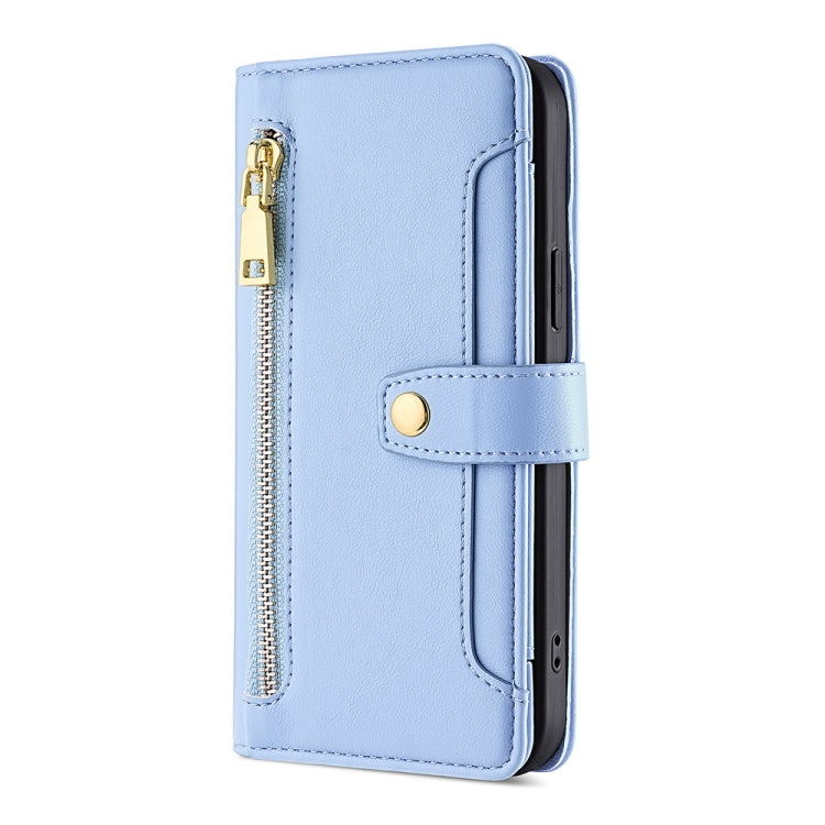 For OnePlus 11 Sheep Texture Cross-body Zipper Wallet Leather Phone Case(Blue) - OnePlus Cases by PMC TechLife | Online Shopping South Africa | PMC TechLife | Buy Now Pay Later Mobicred