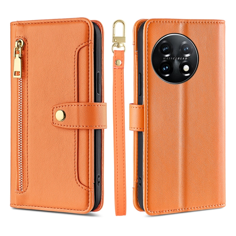 For OnePlus 11 Sheep Texture Cross-body Zipper Wallet Leather Phone Case(Orange) - OnePlus Cases by PMC TechLife | Online Shopping South Africa | PMC TechLife | Buy Now Pay Later Mobicred