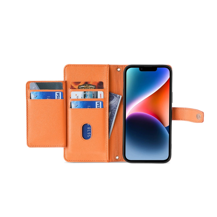 For OnePlus 11 Sheep Texture Cross-body Zipper Wallet Leather Phone Case(Orange) - OnePlus Cases by PMC TechLife | Online Shopping South Africa | PMC TechLife | Buy Now Pay Later Mobicred