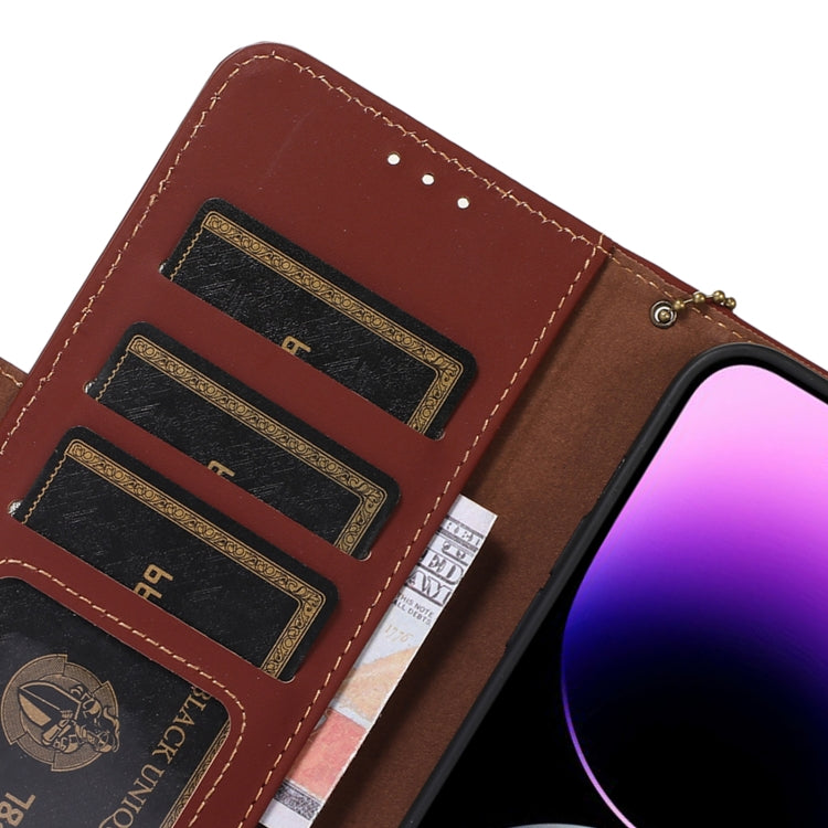 For OnePlus 11 Genuine Leather Magnetic RFID Leather Phone Case(Coffee) - OnePlus Cases by PMC TechLife | Online Shopping South Africa | PMC TechLife | Buy Now Pay Later Mobicred