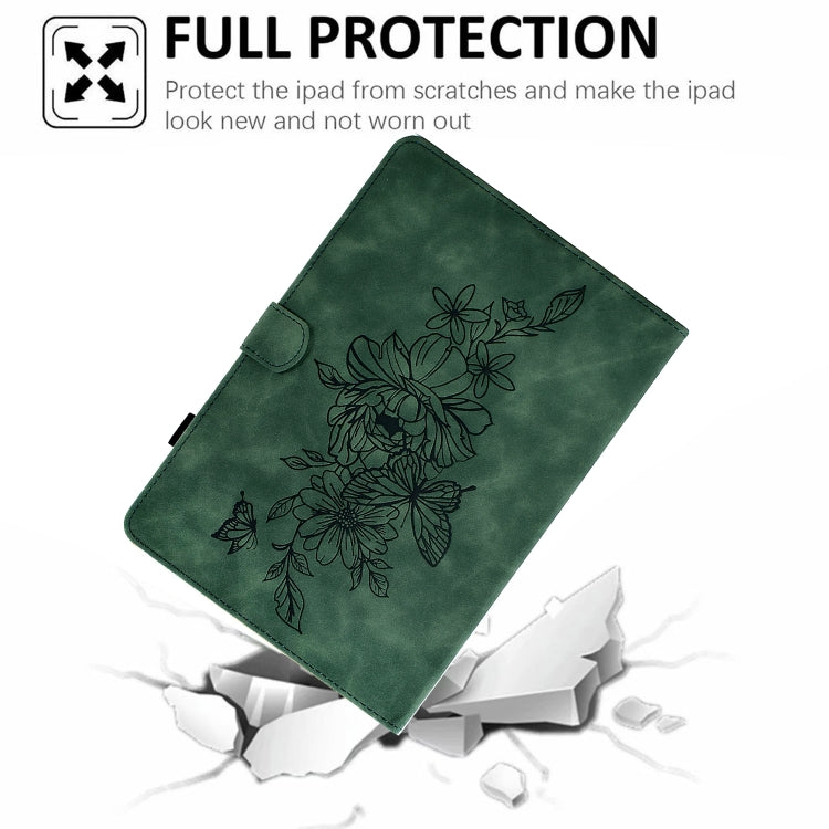 For 10 inch Tablets Peony Butterfly Embossed Leather Tablet Case(Green) - 10 - 11 inch by PMC TechLife | Online Shopping South Africa | PMC TechLife | Buy Now Pay Later Mobicred