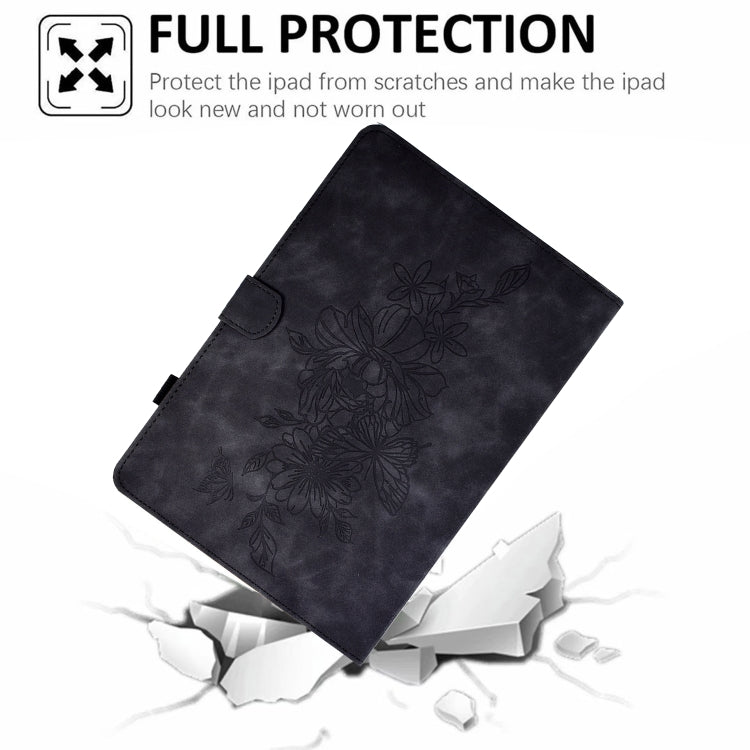 For Amazon Kindle Fire HD10 2021 Peony Butterfly Embossed Leather Smart Tablet Case(Black) - Amazon by PMC TechLife | Online Shopping South Africa | PMC TechLife | Buy Now Pay Later Mobicred