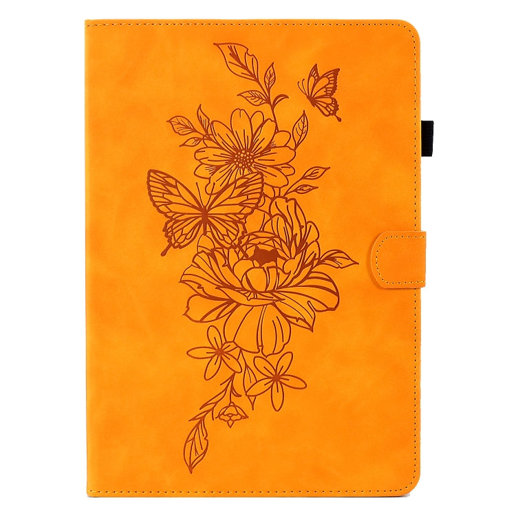 For Amazon Kindle Fire HD8 2018/2017/2016 Peony Butterfly Embossed Leather Smart Tablet Case(Khaki) - Amazon by PMC TechLife | Online Shopping South Africa | PMC TechLife | Buy Now Pay Later Mobicred
