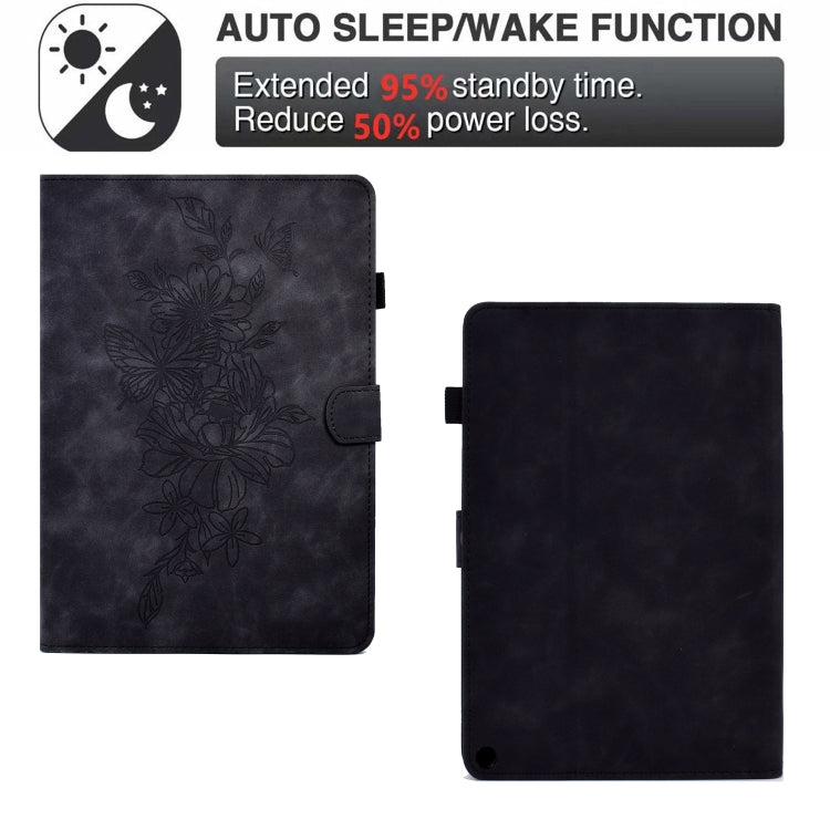 For Amazon Kindle Fire HD8 2020 Peony Butterfly Embossed Leather Smart Tablet Case(Black) - Amazon by PMC TechLife | Online Shopping South Africa | PMC TechLife | Buy Now Pay Later Mobicred