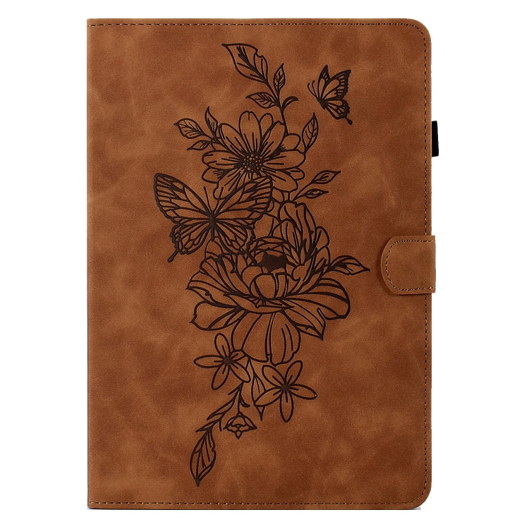 For Lenovo Tab M10 Gen 2 Peony Butterfly Embossed Leather Smart Tablet Case(Brown) - Lenovo by PMC TechLife | Online Shopping South Africa | PMC TechLife | Buy Now Pay Later Mobicred
