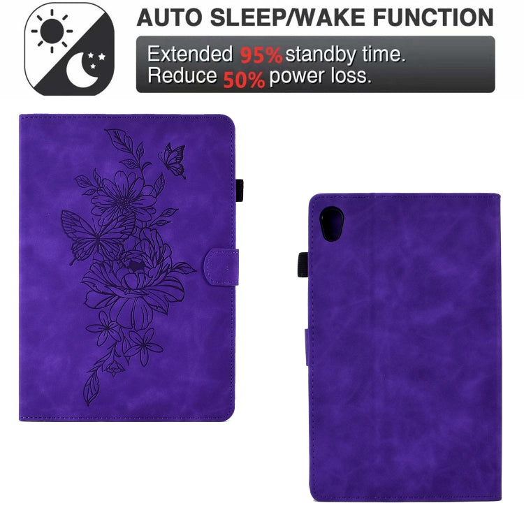 For Lenovo Tab M10 Gen 2 Peony Butterfly Embossed Leather Smart Tablet Case(Purple) - Lenovo by PMC TechLife | Online Shopping South Africa | PMC TechLife | Buy Now Pay Later Mobicred