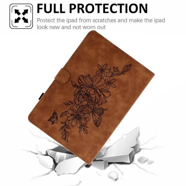 For Lenovo Tab M10 Plus Peony Butterfly Embossed Leather Smart Tablet Case(Brown) - Lenovo by PMC TechLife | Online Shopping South Africa | PMC TechLife | Buy Now Pay Later Mobicred