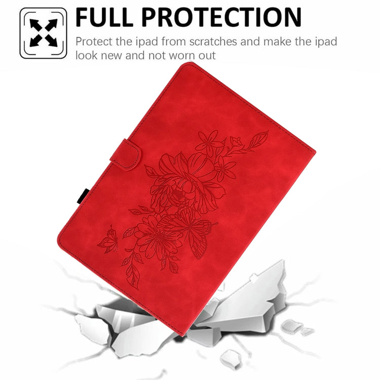 For Lenovo Tab M10 Plus Peony Butterfly Embossed Leather Smart Tablet Case(Red) - Lenovo by PMC TechLife | Online Shopping South Africa | PMC TechLife | Buy Now Pay Later Mobicred