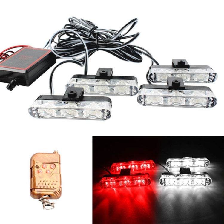 4 in 1 Car 12LEDs Grille Flash Lights Warning Lights with Wireless Remote Control, Color:Red White - Warning Lights by PMC Jewellery | Online Shopping South Africa | PMC Jewellery | Buy Now Pay Later Mobicred