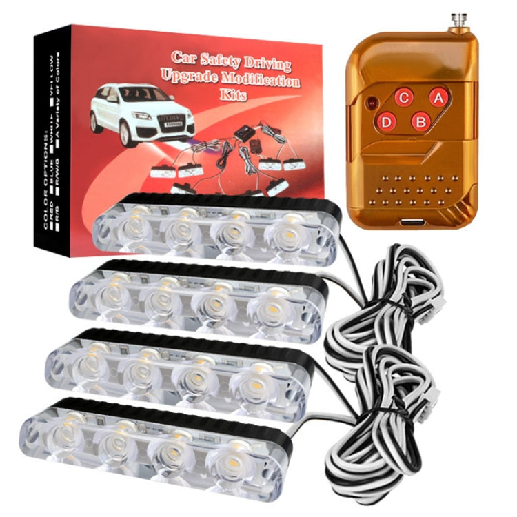 4 in 1 Car 16LEDs Grille Flash Lights Warning Lights with Wireless Remote Control(White Yellow) - free shipping - PMC TechLife - Order now!