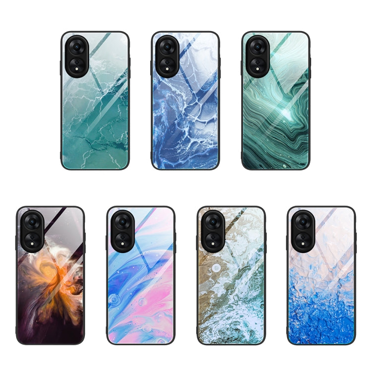 For OPPO A17 Marble Pattern Glass Phone Case(Typhoon) - OPPO Cases by PMC TechLife | Online Shopping South Africa | PMC TechLife | Buy Now Pay Later Mobicred