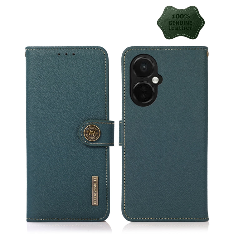 For OnePlus Nord CE 3 KHAZNEH Custer Texture RFID Genuine Leather Phone Case(Green) - OnePlus Cases by PMC TechLife | Online Shopping South Africa | PMC TechLife | Buy Now Pay Later Mobicred