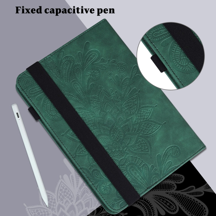 For Lenovo Pad Plus 2023 11.5 inch / Tab P11 Gen 2 Lace Flower Embossing Pattern Leather Tablet Case(Green) - Lenovo by PMC TechLife | Online Shopping South Africa | PMC TechLife | Buy Now Pay Later Mobicred