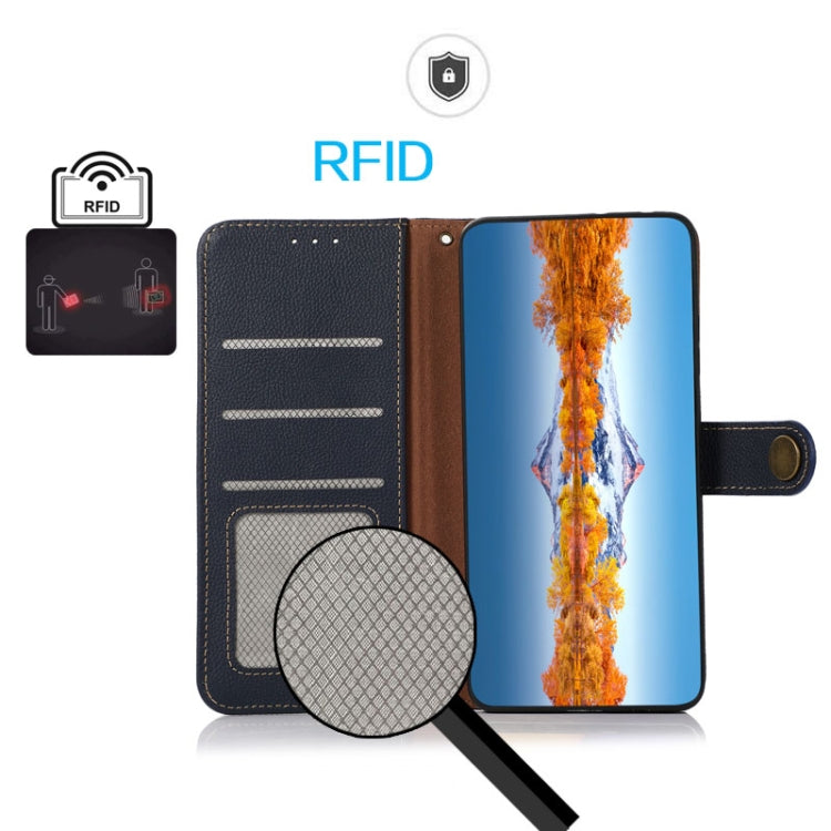 For OnePlus Ace 2 5G KHAZNEH Custer Texture RFID Genuine Leather Phone Case(Blue) - OnePlus Cases by PMC TechLife | Online Shopping South Africa | PMC TechLife | Buy Now Pay Later Mobicred
