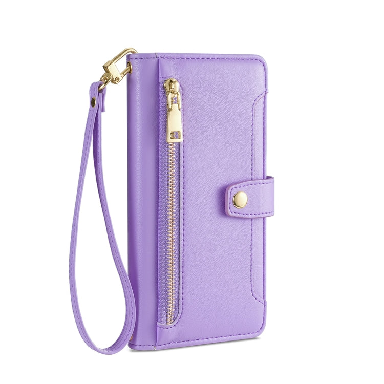 For Kyocera Android One S10 Sheep Texture Cross-body Zipper Wallet Leather Phone Case(Purple) - More Brand by PMC TechLife | Online Shopping South Africa | PMC TechLife | Buy Now Pay Later Mobicred