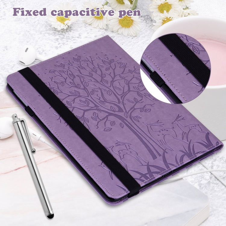 For Lenovo Tab P11 Gen 2 Tree & Deer Pattern Embossed Leather Tablet Case(Purple) - Lenovo by PMC TechLife | Online Shopping South Africa | PMC TechLife | Buy Now Pay Later Mobicred