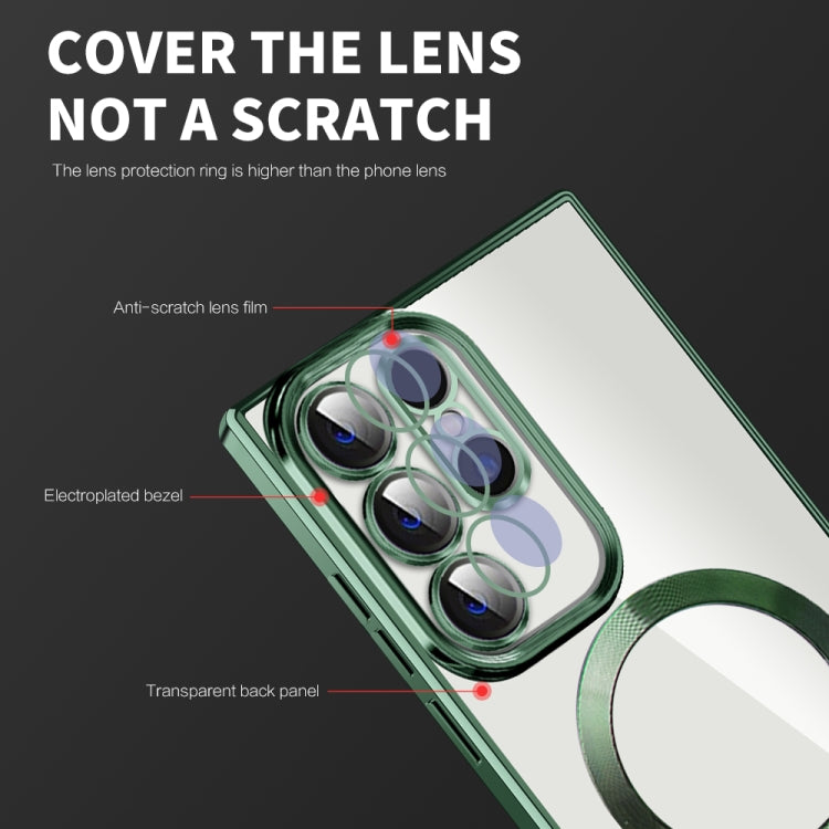 For Samsung Galaxy S23 Ultra 5G CD Texture Plating TPU MagSafe Phone Case with Lens Film(Dark Green) - Galaxy S23 Ultra 5G Cases by PMC Jewellery | Online Shopping South Africa | PMC Jewellery