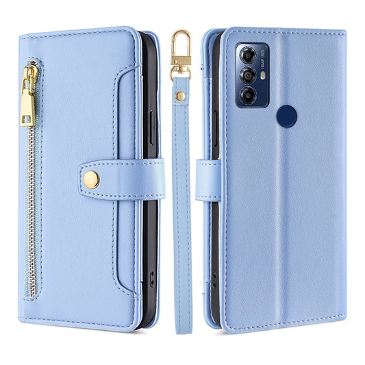 For Motorola Moto G Play 2023 Sheep Texture Cross-body Zipper Wallet Leather Phone Case(Blue) - Motorola Cases by PMC Jewellery | Online Shopping South Africa | PMC Jewellery | Buy Now Pay Later Mobicred