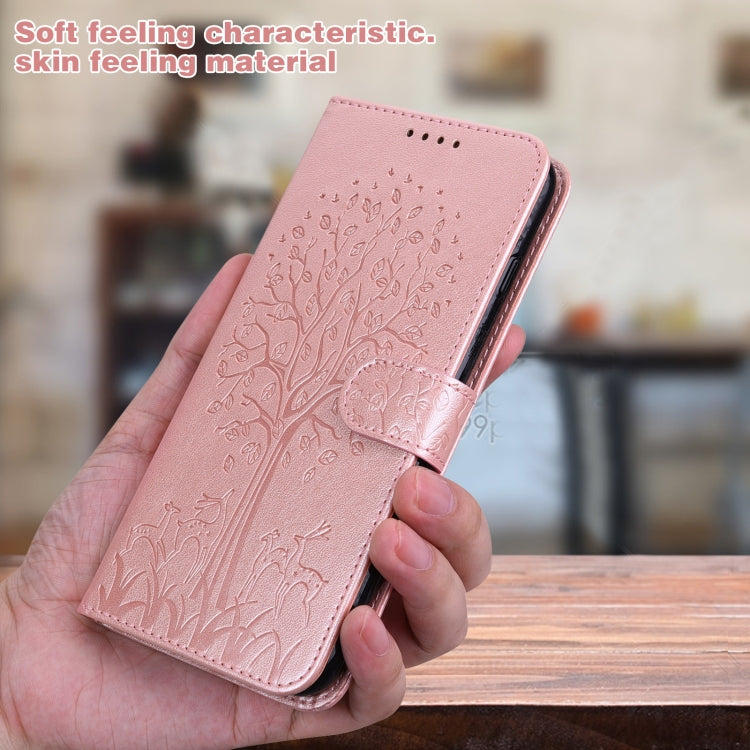 For Samsung Galaxy A34 5G Tree & Deer Pattern Pressed Printing Horizontal Flip Leather Phone Case(Pink) - Galaxy Phone Cases by PMC TechLife | Online Shopping South Africa | PMC TechLife | Buy Now Pay Later Mobicred