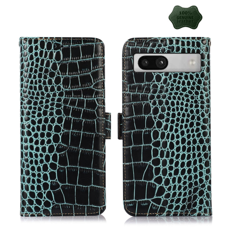 For Google Pixel 7a Crocodile Top Layer Cowhide Leather Phone Case(Green) - Google Cases by PMC TechLife | Online Shopping South Africa | PMC TechLife | Buy Now Pay Later Mobicred