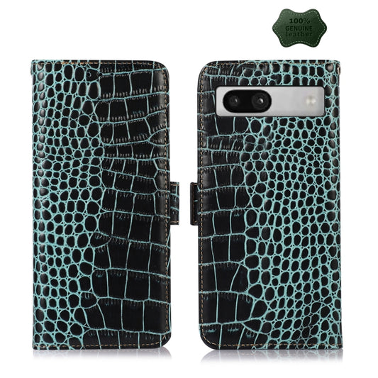 For Google Pixel 7a Crocodile Top Layer Cowhide Leather Phone Case(Green) - Google Cases by PMC Jewellery | Online Shopping South Africa | PMC Jewellery | Buy Now Pay Later Mobicred