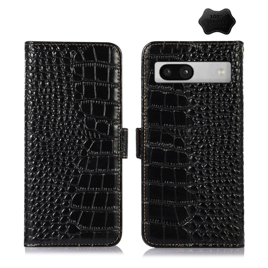 For Google Pixel 7a Crocodile Top Layer Cowhide Leather Phone Case(Black) - Google Cases by PMC Jewellery | Online Shopping South Africa | PMC Jewellery | Buy Now Pay Later Mobicred