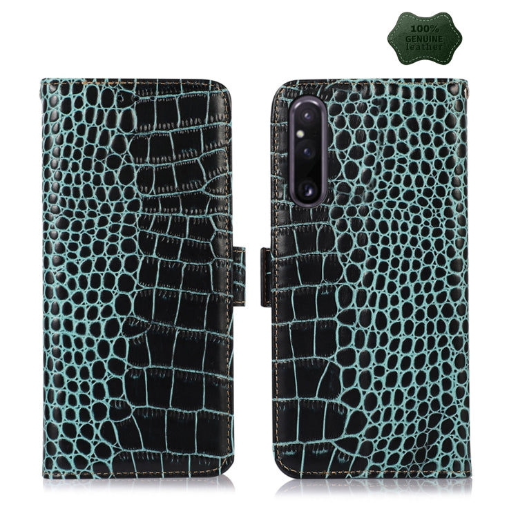 For Sony Xperia 1 V Crocodile Top Layer Cowhide Leather Phone Case(Green) - Sony Cases by PMC TechLife | Online Shopping South Africa | PMC TechLife | Buy Now Pay Later Mobicred