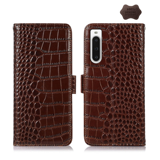 For Sony Xperia 10 V Crocodile Top Layer Cowhide Leather Phone Case(Brown) - Sony Cases by PMC Jewellery | Online Shopping South Africa | PMC Jewellery | Buy Now Pay Later Mobicred