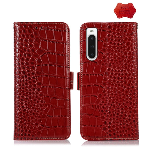 For Sony Xperia 10 V Crocodile Top Layer Cowhide Leather Phone Case(Red) - Sony Cases by PMC Jewellery | Online Shopping South Africa | PMC Jewellery | Buy Now Pay Later Mobicred