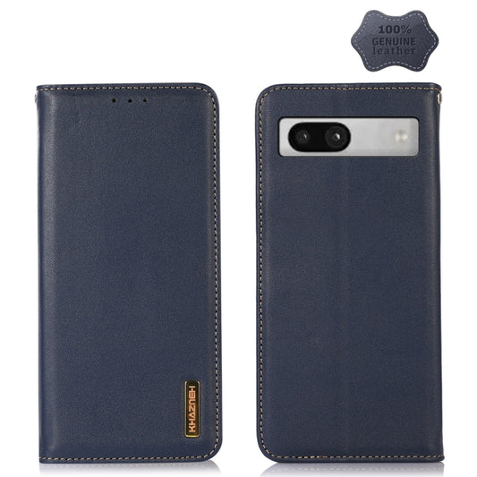 For Google Pixel 7a KHAZNEH Nappa Top Layer Cowhide Leather Phone Case(Blue) - Google Cases by PMC Jewellery | Online Shopping South Africa | PMC Jewellery | Buy Now Pay Later Mobicred