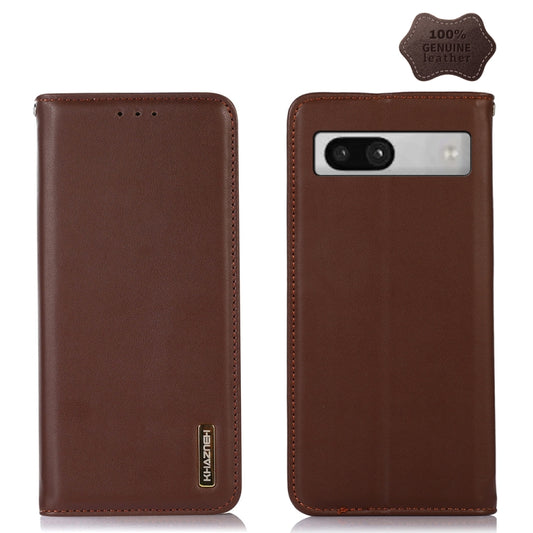 For Google Pixel 7a KHAZNEH Nappa Top Layer Cowhide Leather Phone Case(Brown) - Google Cases by PMC Jewellery | Online Shopping South Africa | PMC Jewellery | Buy Now Pay Later Mobicred