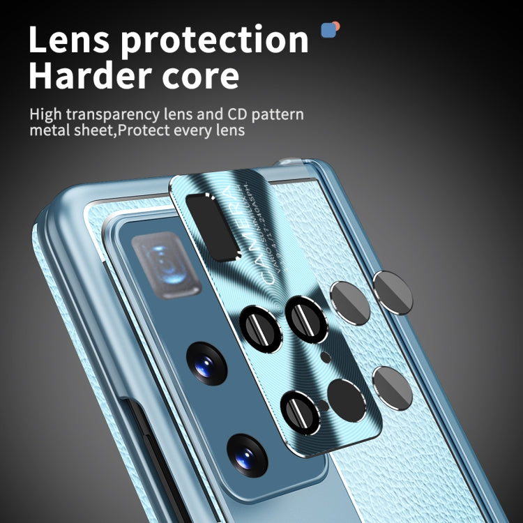 For Huawei Mate X2 Litchi Pattern Magnetic Shell Film Integrated Shockproof Phone Case(Far Peak Blue) - Huawei Cases by PMC TechLife | Online Shopping South Africa | PMC TechLife | Buy Now Pay Later Mobicred