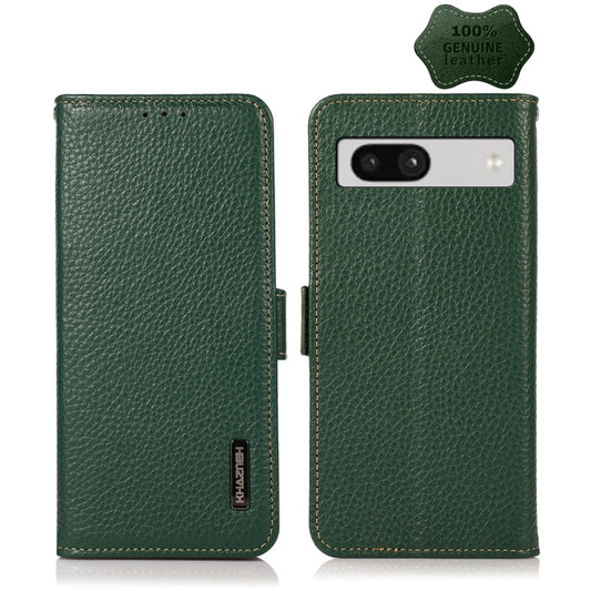 For Google Pixel 7A KHAZNEH Side-Magnetic Litchi Genuine Leather RFID Phone Case(Green) - Google Cases by PMC Jewellery | Online Shopping South Africa | PMC Jewellery | Buy Now Pay Later Mobicred