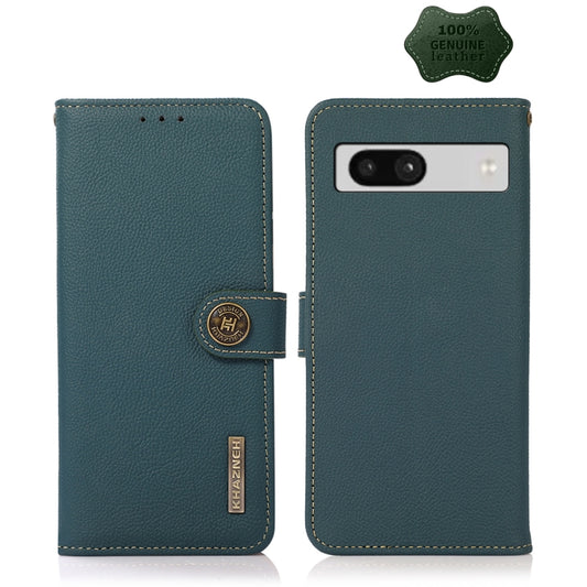 For Google Pixel 7A KHAZNEH Custer Texture RFID Genuine Leather Phone Case(Green) - Google Cases by PMC Jewellery | Online Shopping South Africa | PMC Jewellery | Buy Now Pay Later Mobicred