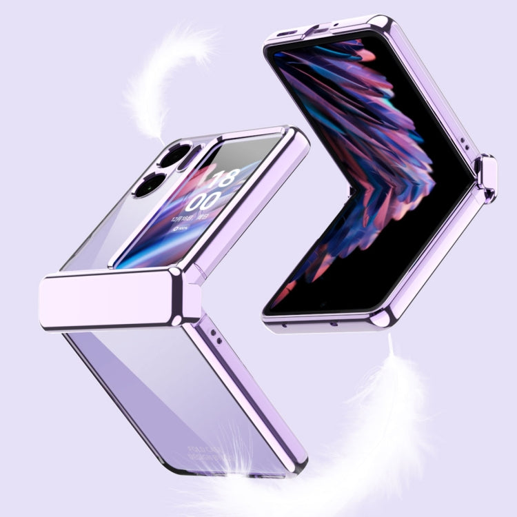 For OPPO Find N2 Flip Electroplating Frame Transparent Phone Case with Ring(Purple) - Find N2 Flip Cases by PMC Jewellery | Online Shopping South Africa | PMC Jewellery | Buy Now Pay Later Mobicred
