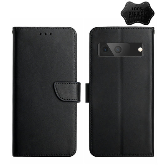 For Google Pixel 7A HT02 Genuine Leather Fingerprint-proof Flip Phone Case(Black) - Google Cases by PMC Jewellery | Online Shopping South Africa | PMC Jewellery | Buy Now Pay Later Mobicred