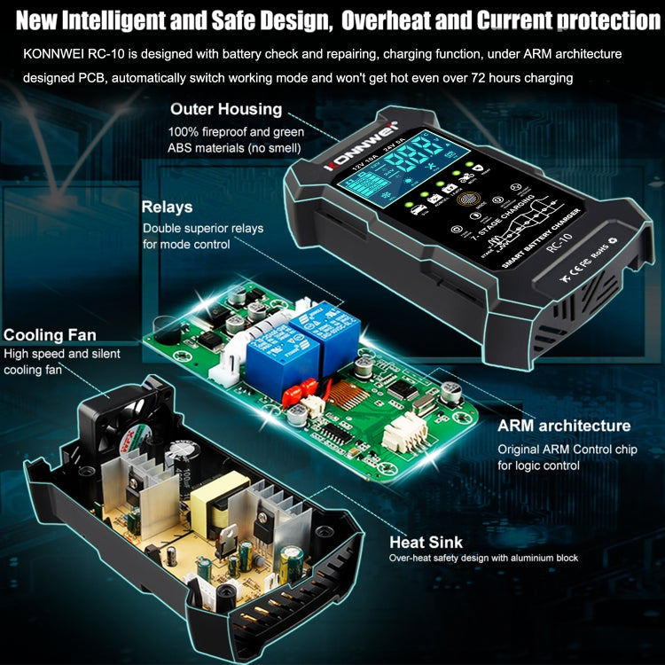 KONNWEI RC-10 2 inch Car Battery Charger Battery Pulse Repair Tool, Plug Type:EU Plug - Battery Charger by KONNWEI | Online Shopping South Africa | PMC Jewellery