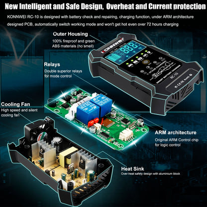 KONNWEI RC-10 2 inch Car Battery Charger Battery Pulse Repair Tool, Plug Type:EU Plug - Battery Charger by KONNWEI | Online Shopping South Africa | PMC Jewellery