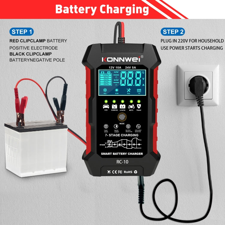 KONNWEI RC-10 2 inch Car Battery Charger Battery Pulse Repair Tool, Plug Type:EU Plug - Battery Charger by KONNWEI | Online Shopping South Africa | PMC Jewellery