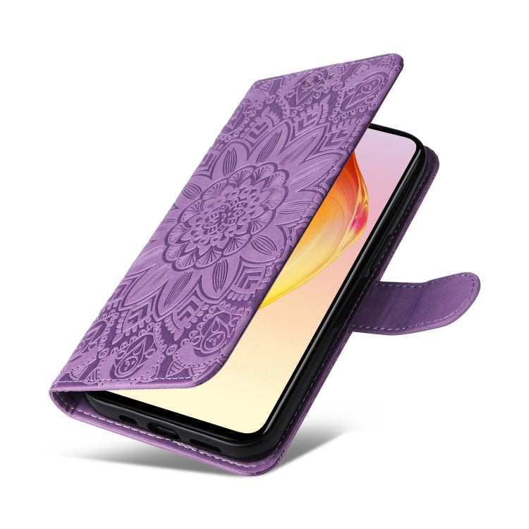 For vivo V25 5G/V25e 4G Embossed Sunflower Leather Phone Case(Purple) - vivo Cases by PMC Jewellery | Online Shopping South Africa | PMC Jewellery