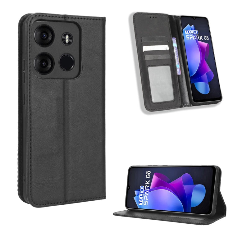For Tecno Spark Go 2023 Magnetic Buckle Retro Texture Leather Phone Case(Black) - Tecno Cases by PMC TechLife | Online Shopping South Africa | PMC TechLife