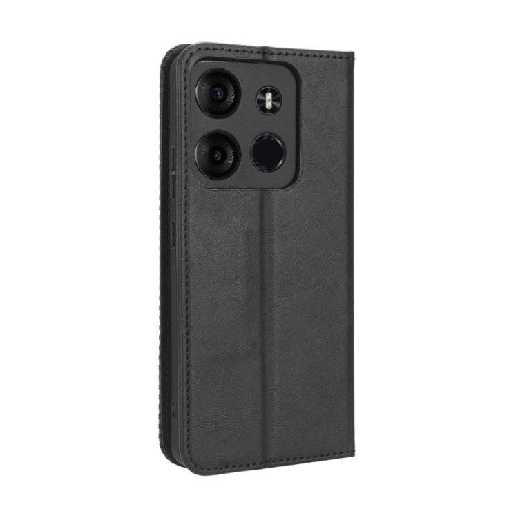For Tecno Spark Go 2023 Magnetic Buckle Retro Texture Leather Phone Case(Black) - Tecno Cases by PMC TechLife | Online Shopping South Africa | PMC TechLife