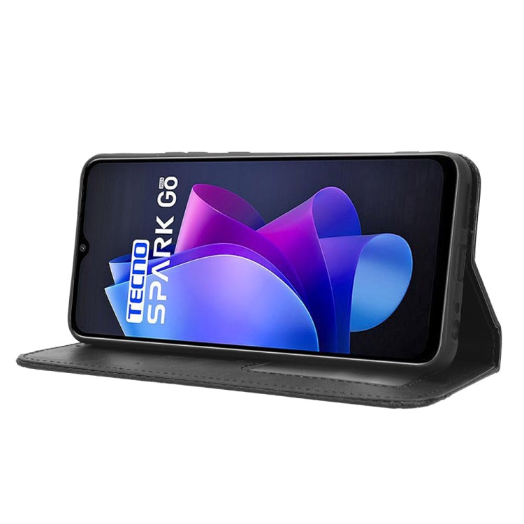 For Tecno Spark Go 2023 Magnetic Buckle Retro Texture Leather Phone Case(Black) - Tecno Cases by PMC TechLife | Online Shopping South Africa | PMC TechLife