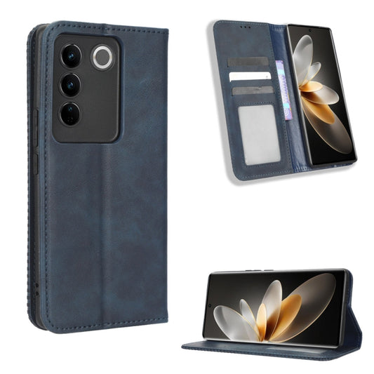 For vivo V27 / V27 Pro / S16 / S16 Pro Magnetic Buckle Retro Texture Leather Phone Case(Blue) - vivo Cases by PMC Jewellery | Online Shopping South Africa | PMC Jewellery