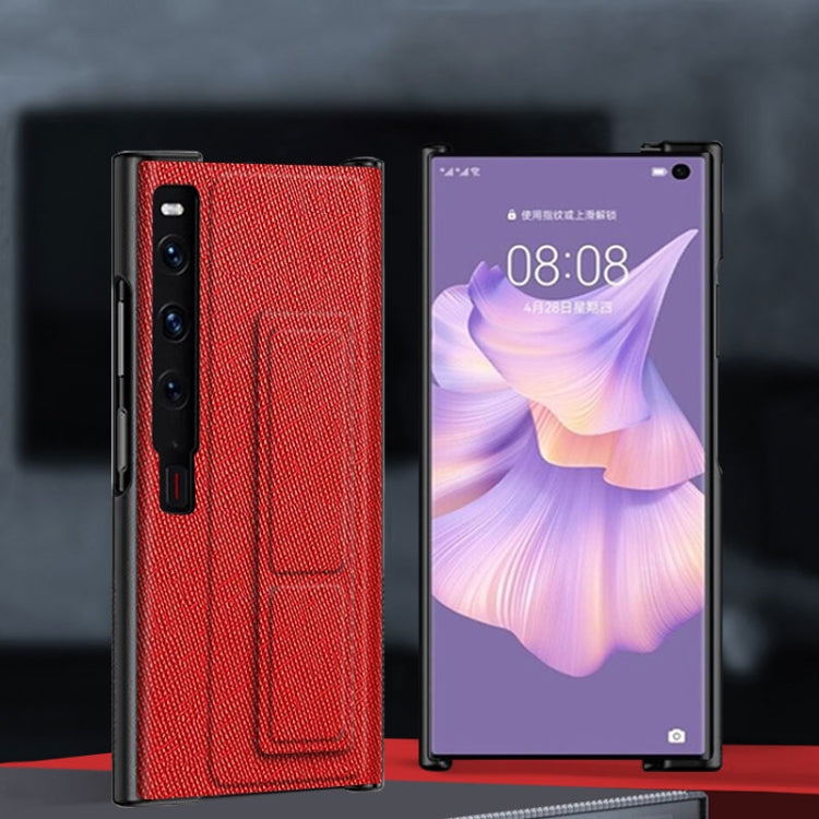 For Huawei Mate Xs 2 Electroplated Cross Pattern Leather All-inclusive Phone Case with Stand(Charm Red Black) - Huawei Cases by PMC TechLife | Online Shopping South Africa | PMC TechLife | Buy Now Pay Later Mobicred