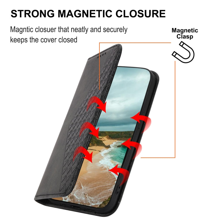 For OPPO Reno8 T 4G Global Cubic Grid Calf Texture Magnetic Leather Phone Case(Black) - OPPO Cases by PMC TechLife | Online Shopping South Africa | PMC TechLife | Buy Now Pay Later Mobicred