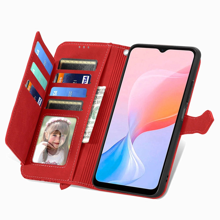 For Blackview A85 Embossed Flower Zipper Leather Phone Case(Red) - More Brand by PMC TechLife | Online Shopping South Africa | PMC TechLife | Buy Now Pay Later Mobicred