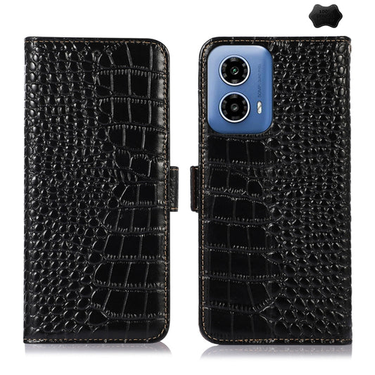 For Motorola Moto G34 Crocodile Top Layer Cowhide Leather Phone Case(Black) - Motorola Cases by PMC Jewellery | Online Shopping South Africa | PMC Jewellery | Buy Now Pay Later Mobicred