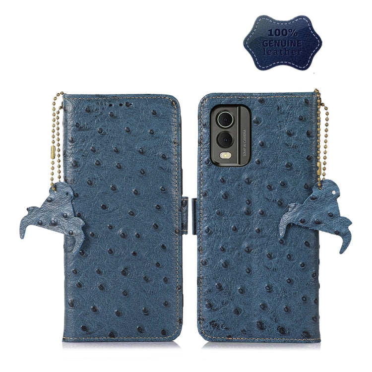 For Nokia C32 4G Ostrich Pattern Genuine Leather RFID Phone Case(Blue) - Nokia Cases by PMC TechLife | Online Shopping South Africa | PMC TechLife | Buy Now Pay Later Mobicred